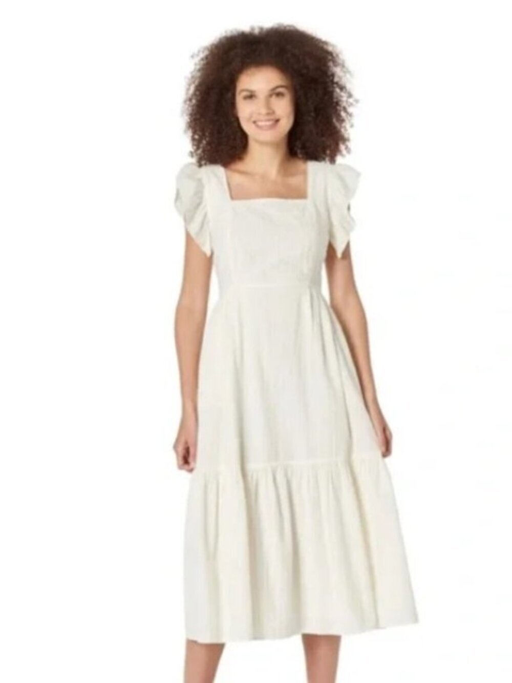 Madewell Ruffle-Strap Tiered Midi Dress Textural Stripe Lighthouse S